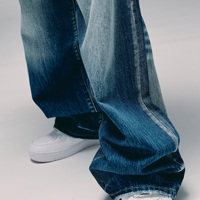 Jean baggy bleu foncé pour homme, coupe large, effet usé, délavé, avec détails en nid d'abeille et ourlet empilé, personnalisé