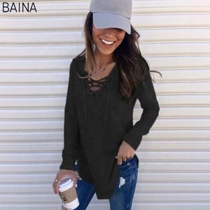Blusas para Mujer, 7 Colores Sólidos, Tallas Grandes, Holgadas, Casuales, Manga Larga, Cuello en V, Elegantes, con Cordones - Product Image 5