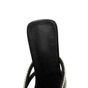 Mules à talons de luxe en cristal pour <span class=keywords><strong>femme</strong></span>, bout carré, strass, à enfiler, style Oxford, talon évasé, sexy, pour club, été - Product Image 6