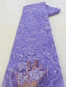 LS305 Hot Bán Nhà Máy Hoa Mô Hình Sequins Đính Cườm Thêu Ren Vải Phi Vải Tuyn Lưới Vải Cho Cô Dâu Của Váy - Product Image 4