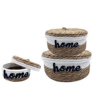 Ensemble de 3 paniers ronds empilables en corde avec couvercles, contenants de rangement pour la décoration de la maison, 16x7 cm, 20x9 cm, 25x10 cm - Product Image 1