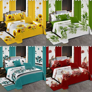 2025 Großhandel Bettlaken 13 Stück Bettwäsche-Set mit passenden Vorhängen Blumen bedruckte Bettlaken-<span class=keywords><strong>Sets</strong></span> 13 Stück King Size auf Lager - Product Image 1