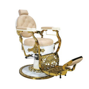 Sillón de Barbería de Lujo Dorado para Hombre, Silla de Peluquería Antigua Reclinable Vintage Profesional con Bomba Hidráulica, 1 Año de Garantía - Product Image 1