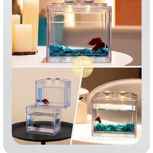 Pecera de bloques de construcción para peces betta, caja de aislamiento para exhibición de peces betta pequeños y guppys, pecera de alta transparencia con 6 orificios - Product Image 3
