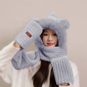 Ensemble de gants d'hiver Ruizi 2026 pour femmes, mignons, doux, en peluche épaisse, chauds, longs, <span class=keywords><strong>avec</strong></span> écharpe à capuche et mitaines - Product Image 4