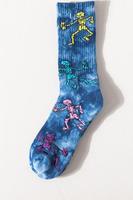 Chaussettes décontractées unisexes en coton respirant style streetwear américain, motif squelette jacquard tie-dye, chaussettes mi-mollet