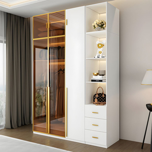 Muebles de Dormitorio Modernos Personalizados, Armario de Almacenamiento de <span class=keywords><strong>Ropa</strong></span> <span class=keywords><strong>para</strong></span> Adultos, Vestidor con 5 Puertas, Armario de Madera Blanco con Puerta de Vidrio - Product Image 4