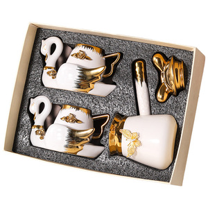 Tasses et soucoupes à café en céramique électroplaquée or à bord doré, style Moyen-Orient, services à thé de l'après-midi, mugs et soucoupes en céramique - Product Image 1