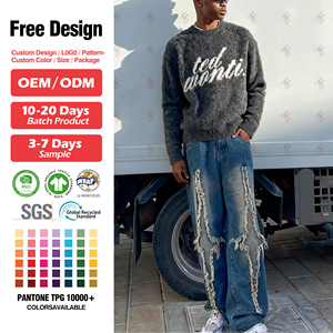 Áo len nam dệt kim jacquard mohair thời trang logo tùy chỉnh, áo len dài phong cách đường phố, áo len mềm mại mùa thu - Product Image 2