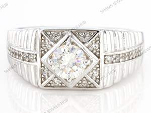 Classic 925 <b>Silver</b> Round Brilliant Cut Moissanite Prong Setting <b>Ring</b> for <b>Men</b> 1 Carat Wedding Engagement Band - Product Image 3