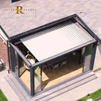 Pérgola de listones retráctiles de aluminio resistente a la corrosión para exteriores, pérgola de techo corredizo para patio trasero impermeable sostenible