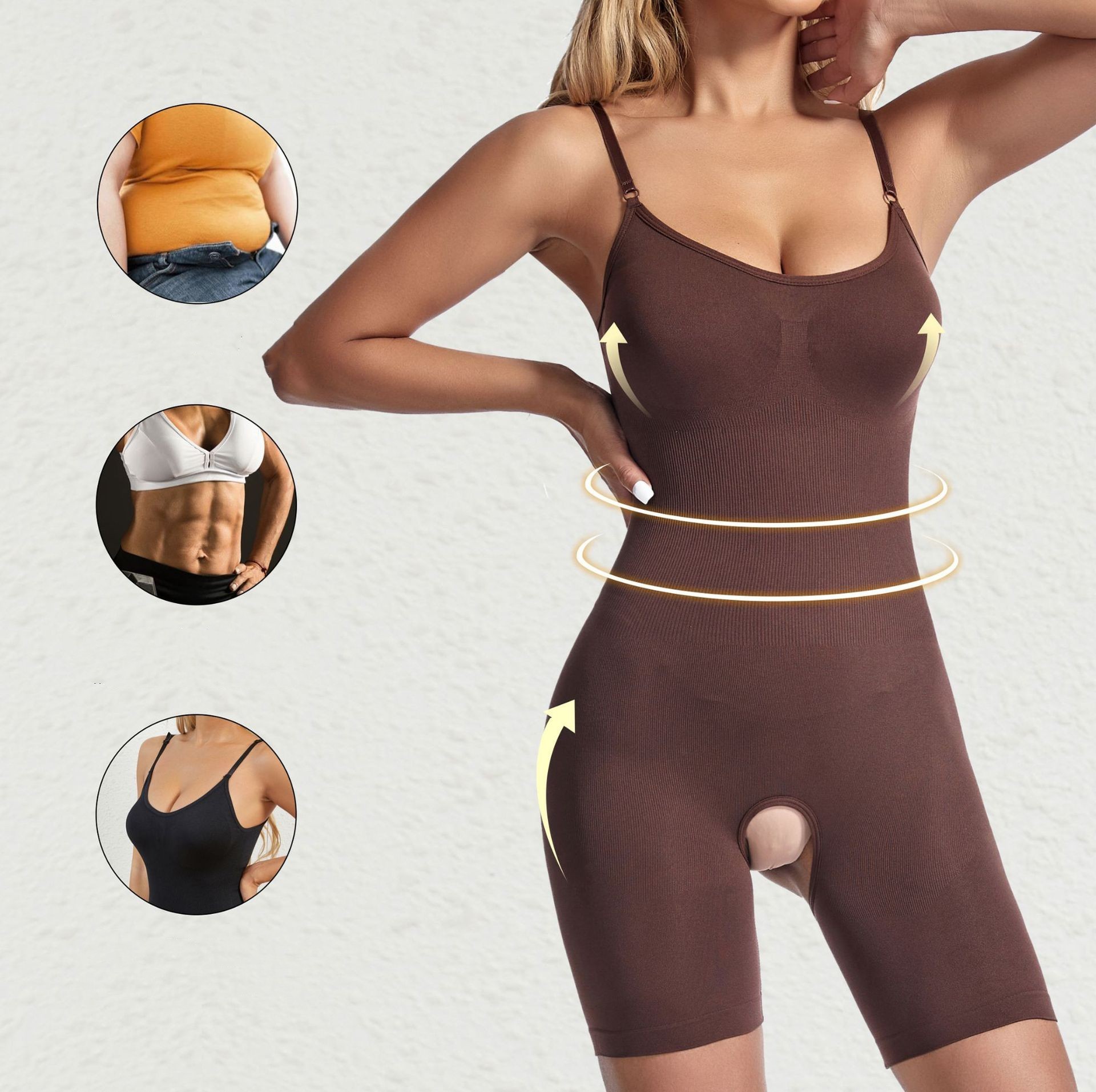 Open-Crotch Tummy-Control Shapewear Bodysuit (Z2693): waistband, closure and adjustment-point detail