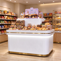 Comptoir de présentation pour boulangerie, vitrine de présentation pour desserts et aliments, table de présentation incurvée pour boulangerie, personnalisation complète du magasin