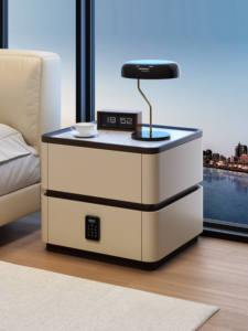 Nouvelle Table de Chevet 2025 en Bois Massif, Design Minimaliste Moderne avec Verrouillage par Mot de Passe et Rails Silencieux, 2 Tiroirs – Meilleure Vente - Product Image 3