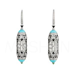 مصنع مجوهرات مُشان أقراط فيروز زرقاء فاخرة مرصعة بالفضة الإسترلينية أقراط متدلية للنساء ألماس عالي الكربون - Product Image 2