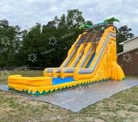 Château gonflable aquatique extérieur avec toboggan aquatique, motif palmier, qualité commerciale, pour piscine