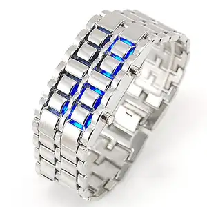 Mode Schwarz Voll metall Digital Lava Armbanduhr Herren Rot/Blau LED Display Herren uhren Geschenke für männliche Jungen Sport Kreative Uhr
