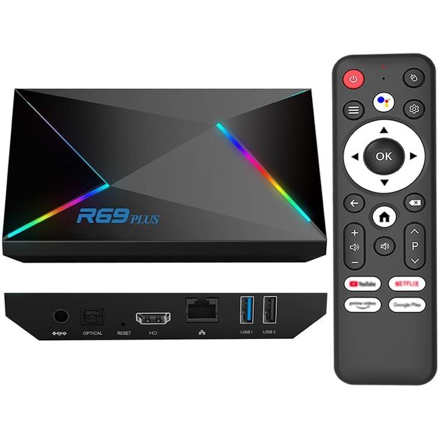 R69 Plus Allwinner H728 Octa-Core 4K Ultra HD Smart TV Box WiFi 2.4G/5GHz 10/100/1000M Ethernet Android 14 2-Year 16GB EU BT