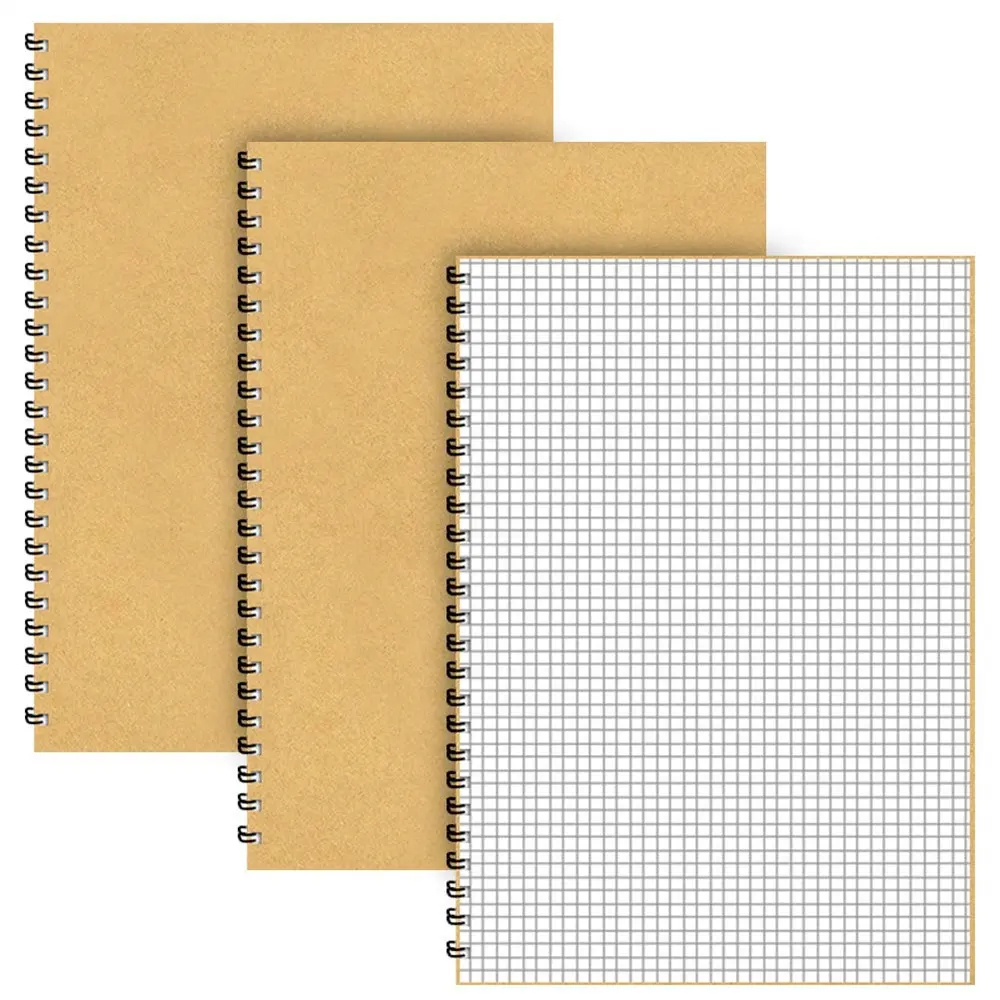 Custom A5 Grid Spiral Notebooks 3 Pack Squared Journal Kraft Cover 5mm Square Grid Pages 5.3x7.5 zoll White Paper