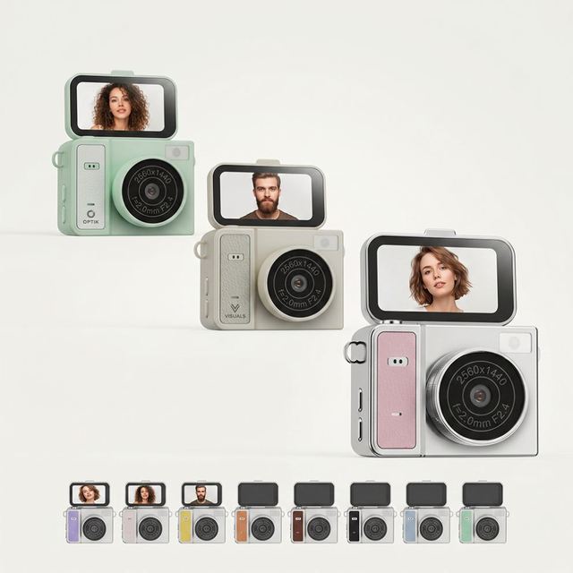 Factory Direct Selling Portable Mini Camera 1.47" IPS 180 Degree Flip Screen 2K HD Video Thumb Camera with Leather Lanyard