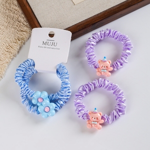 MUJU B207 2 Piezas Lazos para el Cabello para Niñas, Lindos, de Satén Plisado de 6cm, con Dijes de Resina de Animales de Dibujos Animados, Bandas Elásticas para el Cabello, Listos para Venta al por Menor - Product Image 5