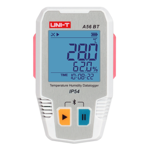 UNI-T A56 BT เครื่องบันทึกข้อมูลอุณหภูมิและความชื้น โมดูลวัดอุณหภูมิและความชื้นแบบดิจิตอลที่มีความแม่นยำสูงเป็นเซ็นเซอร์ - Product Image 1
