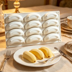 12-Cavity Banana <b>Silicone</b> Mousse Cake Mold For <b>Baking</b> Desserts And Chocolate Commercial Use Oven Safe - Product Image 1