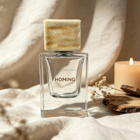 Flacon de parfum de luxe personnalisé en verre transparent, flacons vaporisateurs de parfum 50 ml, flacon de parfum carré vide en verre avec bouchon en céramique