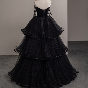 Fashion Tiered Black Tulle Ball Gown Evening Dresses Sexy Strapless Simple <b>Robe</b> De Custom Made Sfy50 - Product Image 3