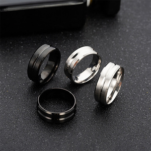סיטונאי נירוסטה טבעת חדש-high-end פשוט 8mm רחב חריץ חלבית גברים טיטניום פלדת טבעות - Product Image 4
