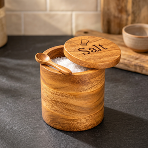 Boîte à sel élégante en bois avec couvercle à charnière, support à condiments en bois naturel fait main, moderne, style ferme, pour comptoir de cuisine, étanche - Product Image 2