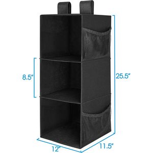 3-Shelf Hanging Closet Organizer 33x15x85cm Foldable <b>Storage</b> For Bedroom Black Non-Woven Fabric - Product Image 3