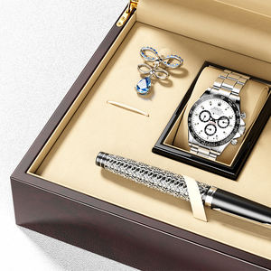 प्रीमियम लक्जरी काले लकड़ी के कस्टम घड़ी उपहार बॉक्स सेट लॉक पानी प्रतिरोधी चमड़े के अस्तर में क्यूफलिंक पेन केस - Product Image 6