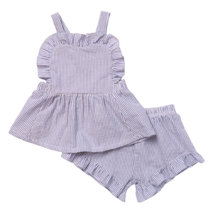 Venta al por Mayor de verano de seersucker niños bebé trajes sin mangas niños conjuntos boutique lindo niñas pantalones cortos de traje
