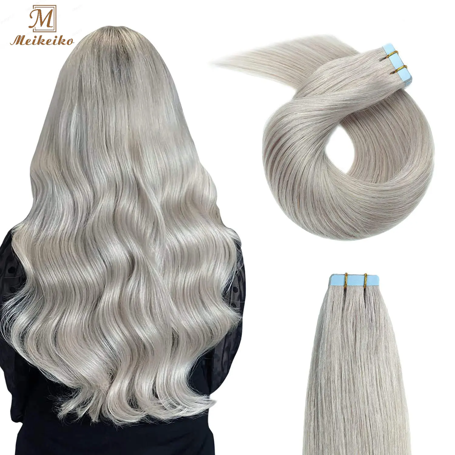 10A Brazilian Remy Human Hair Extensions Silver Color Double Drawn Tape In Hair Extensions Full Cuticle Hair