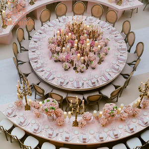 Juego de Mesa de Comedor de Acero Inoxidable Dorado con Tapa de Cristal Estilo Real, Mesa de Espejo Moderna de Lujo con Forma de Ojo para Eventos y Bodas - Product Image 3