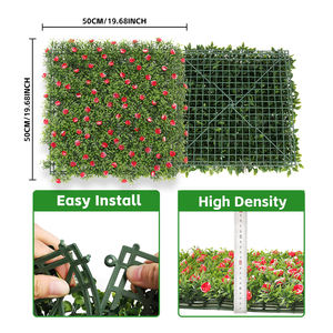 P166A-2 maison jardin décor Faux plastique feuilles de bambou avec Rose rouge écran de confidentialité mur UV-Anti mur de panneau de buis artificiel - Product Image 4