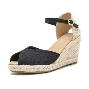 Sandales compensées en daim à bout ouvert avec semelle en paille respirantes pour femme – Idéales pour l'été - Product Image 4