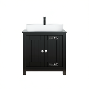 Mueble de Baño Berg de Madera Maciza Negra, 23.6x13.4x23.2, Estilo Rústico, con Lavabo, para Colocar en el Suelo - Product Image 1