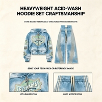 Ensemble 2 pièces ELYRADIA : Sweat à capuche court zippé et short en molleton délavé avec logo brodé, collection automne, pour homme
