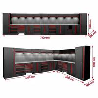 Estación de Trabajo Modular en Forma de L Personalizada, Gabinete Negro con Tiradores Rojos, Panel Perforado