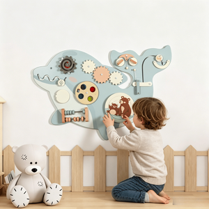 Jouets sensoriels Montessori personnalisés en bois, tableau d'activités mural en forme de dauphin pour les enfants, salle de jeux de la garderie, tableau d'activités interactif - Product Image 3