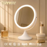 Miroir de maquillage LED rond blanc crème avec anneau lumineux et bras en U réglable, miroir de table inclinable pour chambre à coucher