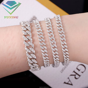 Pulsera de cadena cubana chapada en oro de plata de ley 925 con moissanita VVS certificada GRA, de una sola fila, joyería Hip Hop para hombres y mujeres - Product Image 1