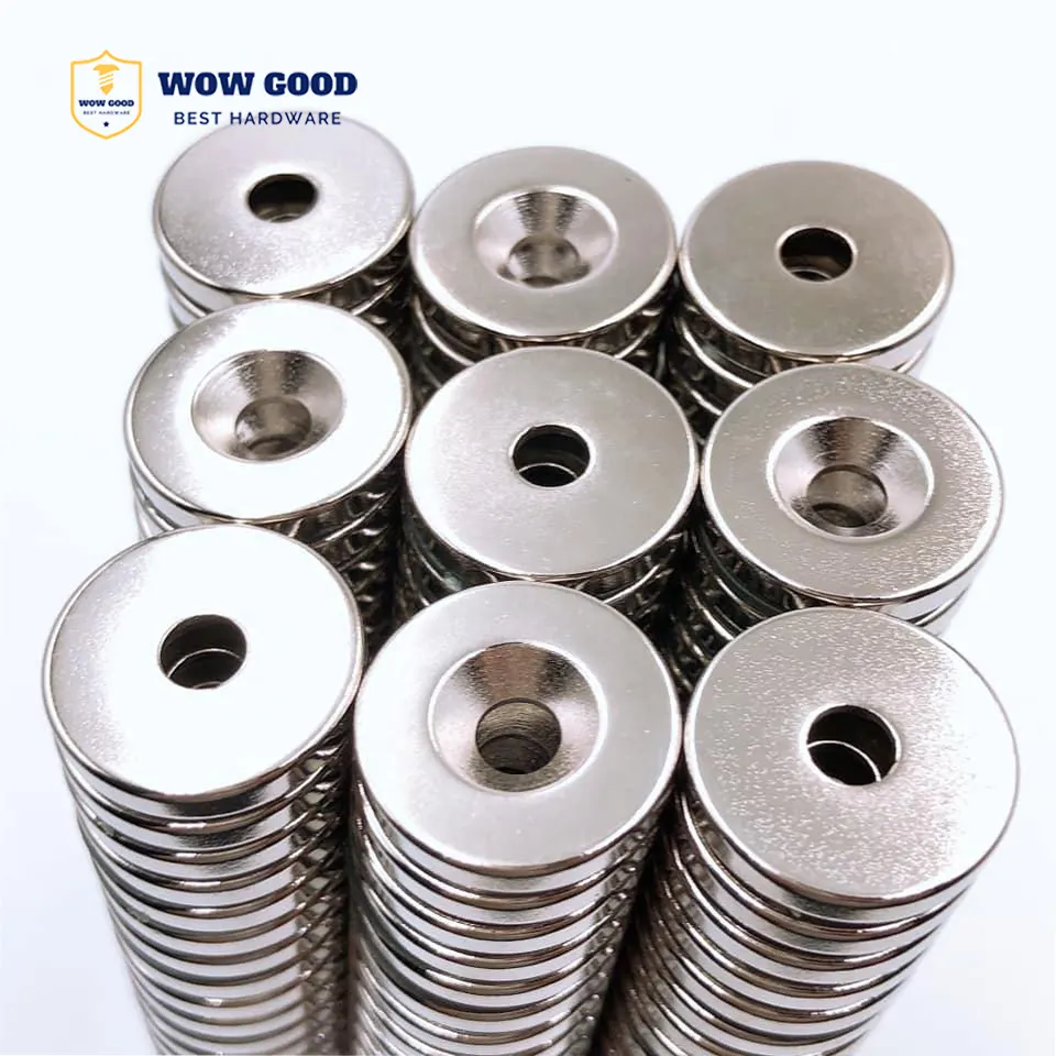 N35 N52 30 50mm 60mm Permanent cup ring disc round circular neodymium countersunk hole magnet countersunk with countersunk hole