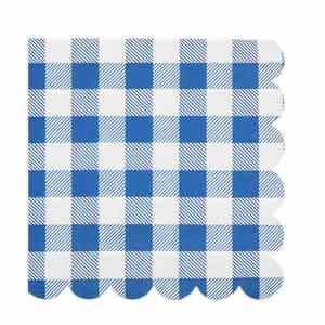 Serviettes en papier jetables 2 plis, 13x13 pouces, motif écossais bleu et blanc, sans bord festonné, 18 g/m², en pâte de bois, format carré, style sac - Product Image 1