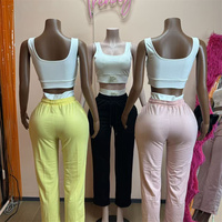 Ensemble décontracté deux pièces pour femme : débardeur court à col carré et pantalon large à cordon de serrage, plusieurs options de couleurs, idéal pour le quotidien et le style urbain
