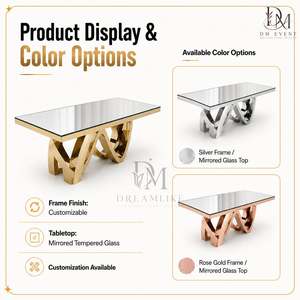 Mesa de Banquete Rectangular Moderna de Acero Inoxidable con Tapa de Espejo y Base Curva para Proyectos de Eventos, Venta al Por Mayor - Product Image 4