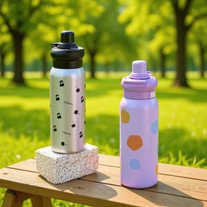 Botella de Agua de Acero Inoxidable Happy Time de 500 ml, Doble Pared Aislada, Portátil, para Exteriores, con Pajita - Product Image 4