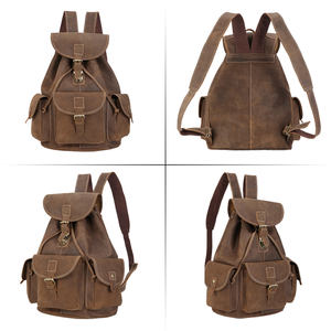 Sac à dos en cuir véritable vintage personnalisé avec cordon de serrage, sac à dos pour homme en cuir pleine fleur - Product Image 4